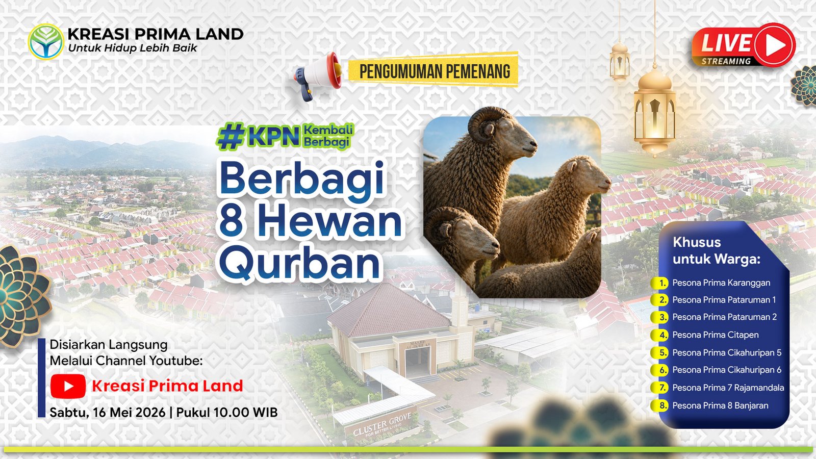 Kreasi Prima Land Kembali Gelar Undian “Tebar Hewan Qurban 1447 H” Secara Live, Perkuat Silaturahmi Bersama Warga Perumahan